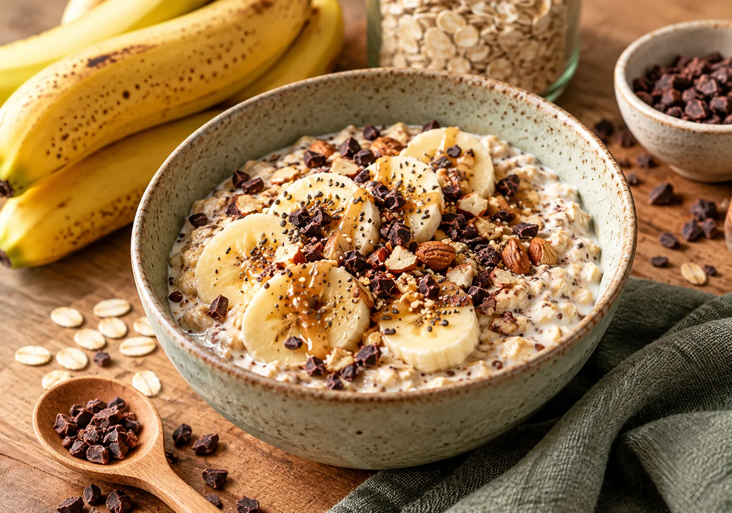 Overnight Oats mit Banane & Kakaonibs