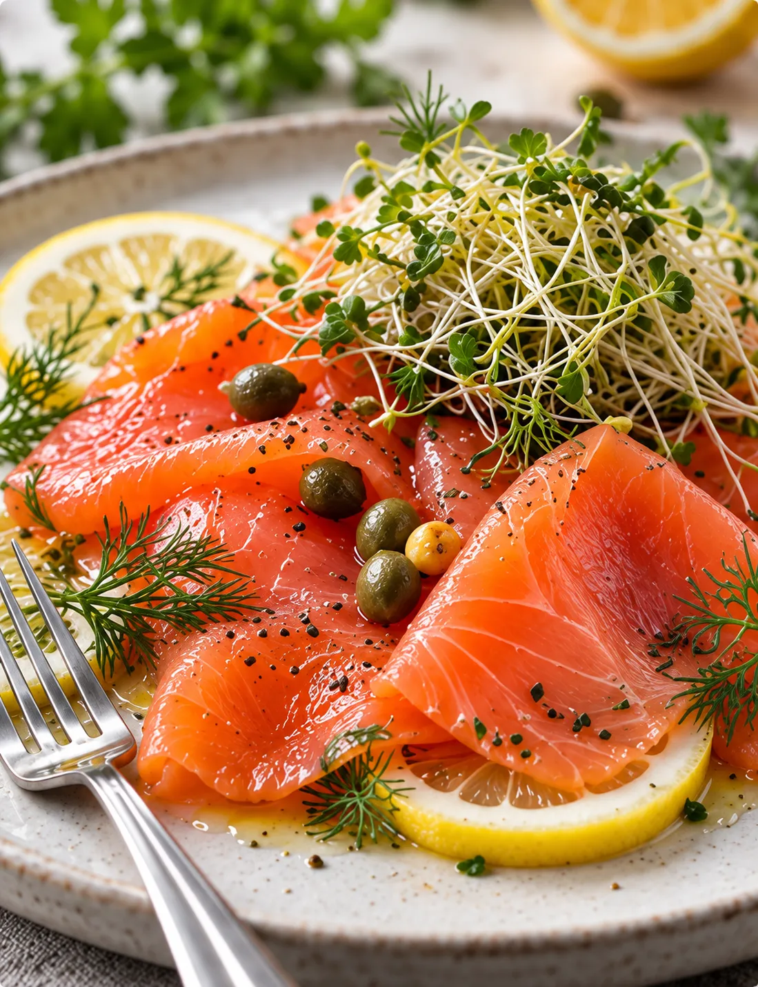 Wildgefangener Rauchlachs mit Brokkolisprossen